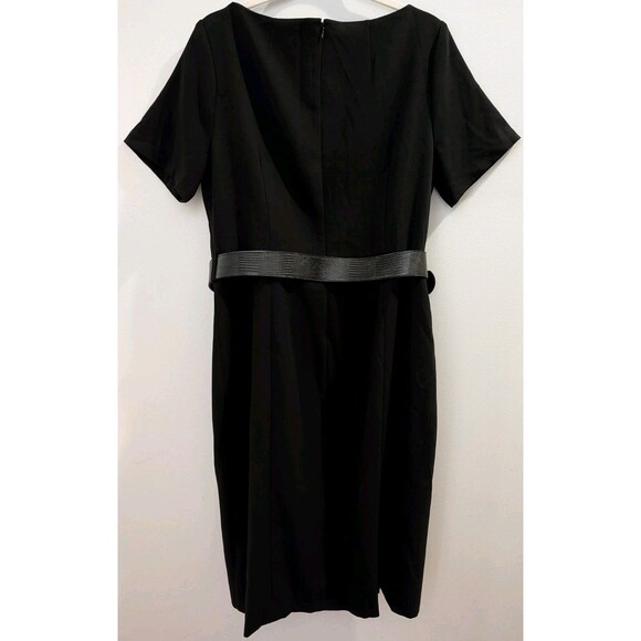 Donna Karan Black Belted V-Neck Double Slit Sheath Dress Size 16 NWT NEW - Picture 6 of 16